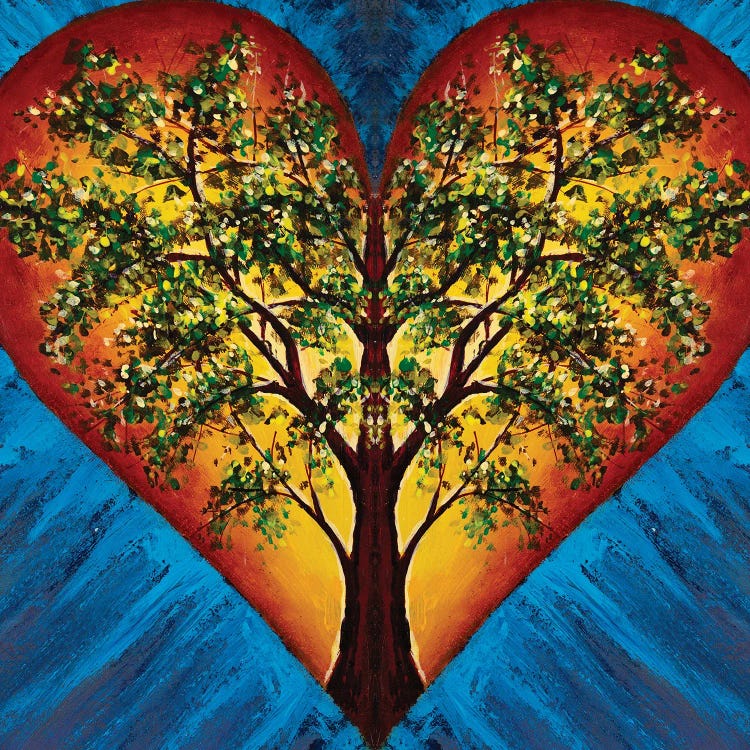 Heart With Blossoming Tree Of Life Inside On Blue Background