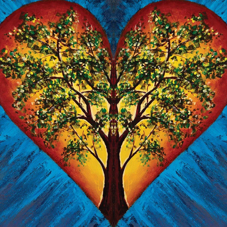 Heart With Blossoming Tree Of Life Inside On Blue Background