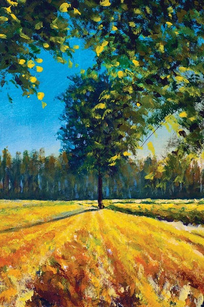 Valery Rybakow: Warm Summer Landscape Nature Big Tree In The Field by Valery Rybakow
