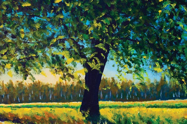 Surrealism: Summer Landscape Nature Big Tree In Field by Valery Rybakow