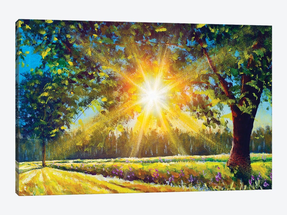 Big Oak Tree In The Sun Sunny Landscape by Valery Rybakow 1-piece Canvas Art