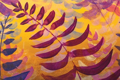 Field Of Delicate Blossoming Flowers Violet Wildflower On A Light Yellow by Valery Rybakow canvas print