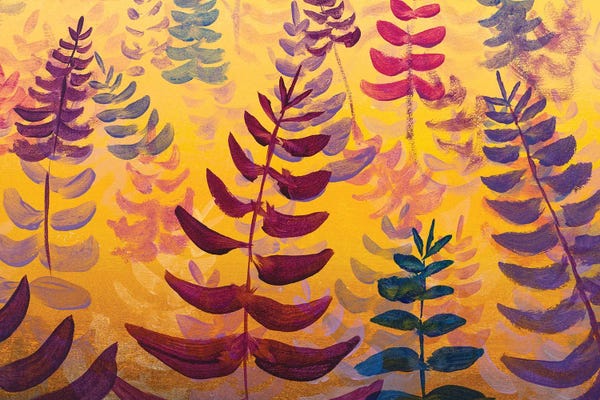 Field Of Delicate Blossoming Flowers Violet Wildflower On Yellow