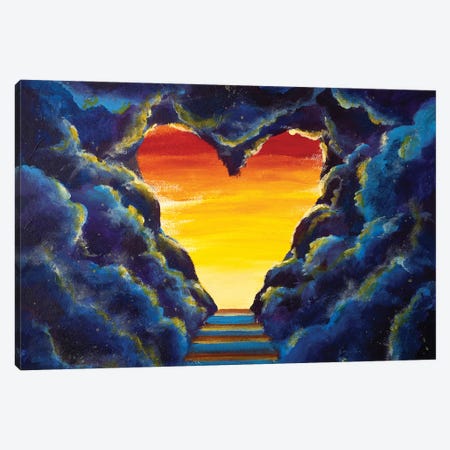 Stairs In Sky With Sun Rays Heart Shaped Sky At Sunset Canvas Print #VRY849} by Valery Rybakow Canvas Art