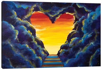 Stairs In Sky With Sun Rays Heart Shaped Sky At Sunset Canvas Art Print