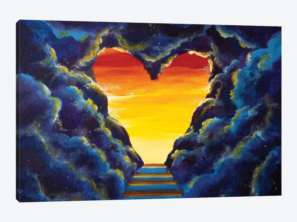 Stairs In Sky With Sun Rays Heart Shaped Sky At Sunset by Valery Rybakow 1-piece Canvas Wall Art