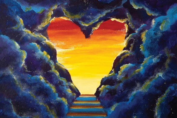 Staircases: Stairs In Sky With Sun Rays Heart Shaped Sky At Sunset by Valery Rybakow