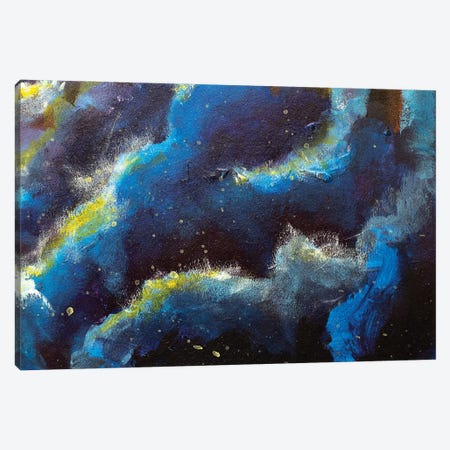 Abstract Blue Cosmos Night Clouds With Stars Canvas Print #VRY850} by Valery Rybakow Canvas Print