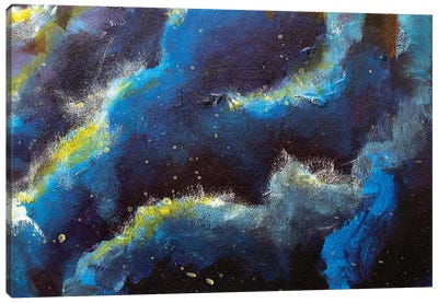 Abstract Blue Cosmos Night Clouds With Stars Canvas Art Print - Cosmos Art