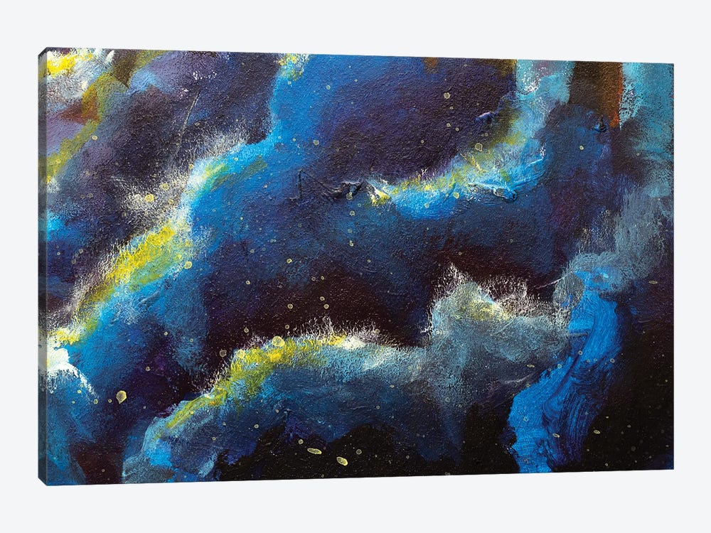 Abstract Blue Cosmos Night Clouds With Stars by Valery Rybakow 1-piece Canvas Art
