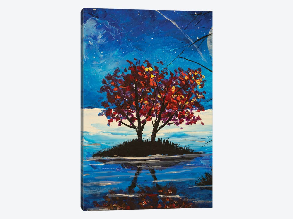 Night Landscape Blossoming Tree On The Island Reflected In Blue Water by Valery Rybakow 1-piece Canvas Print