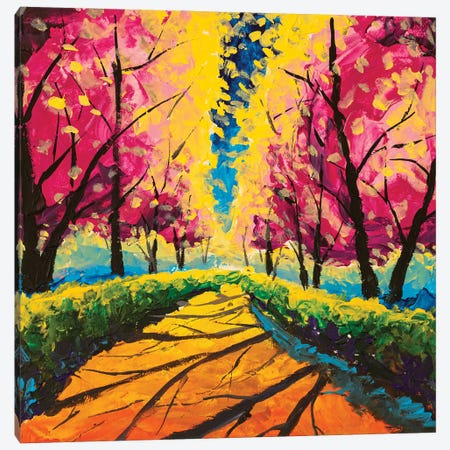 Cherry Sakura Blossom. Sakura Trees In Sunny Park Landscape Canvas Print #VRY857} by Valery Rybakow Canvas Wall Art