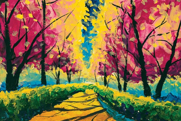 Cherry Blossoms: Sunny Spring Landscape. Blooming Sakura Trees In A Park Alley by Valery Rybakow