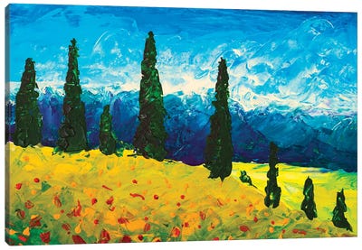 Flowers In A Meadow Canvas Art Print - Cypress Tree Art