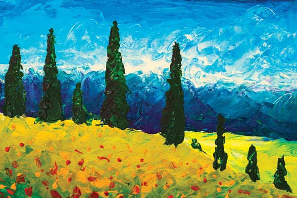 Cypress Trees: Flowers In A Meadow by Valery Rybakow