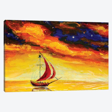 Pirate Ship With Red Sails, Sails Th - Canvas Artwork