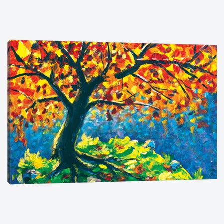 Big Autumn Old Tree On Green Mountain I Canvas Print #VRY860} by Valery Rybakow Canvas Wall Art