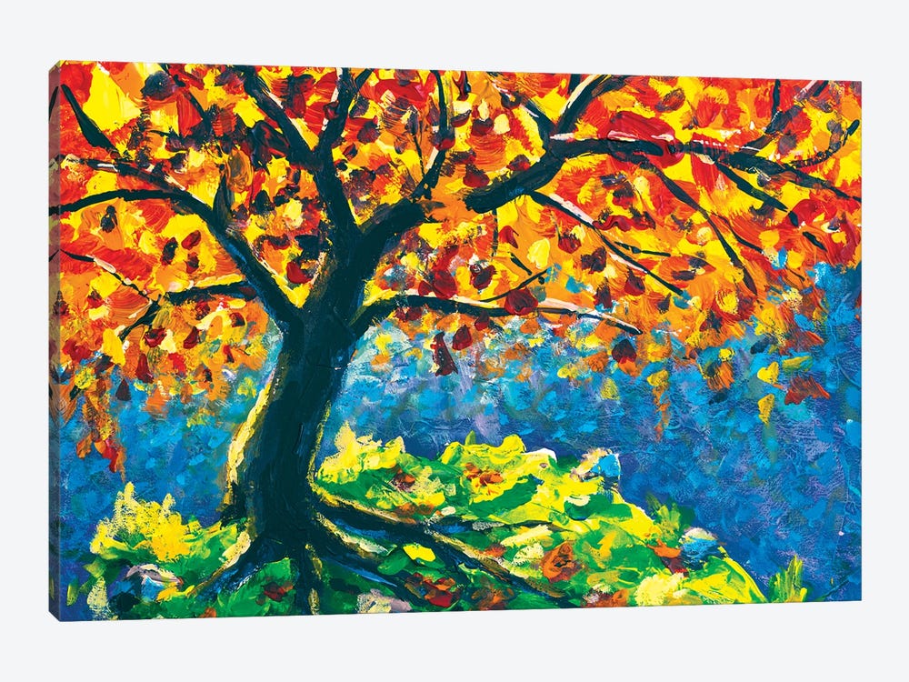 Big Autumn Old Tree On Green Mountain I by Valery Rybakow 1-piece Art Print
