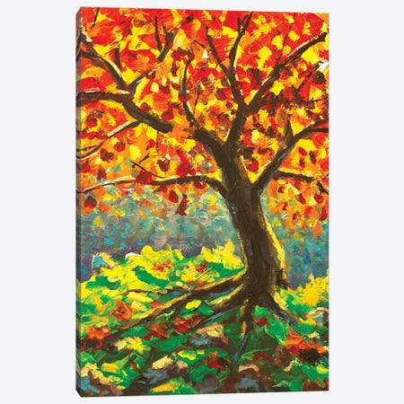 Big Autumn Old Tree On Green Mountain II Canvas Print #VRY861} by Valery Rybakow Canvas Wall Art