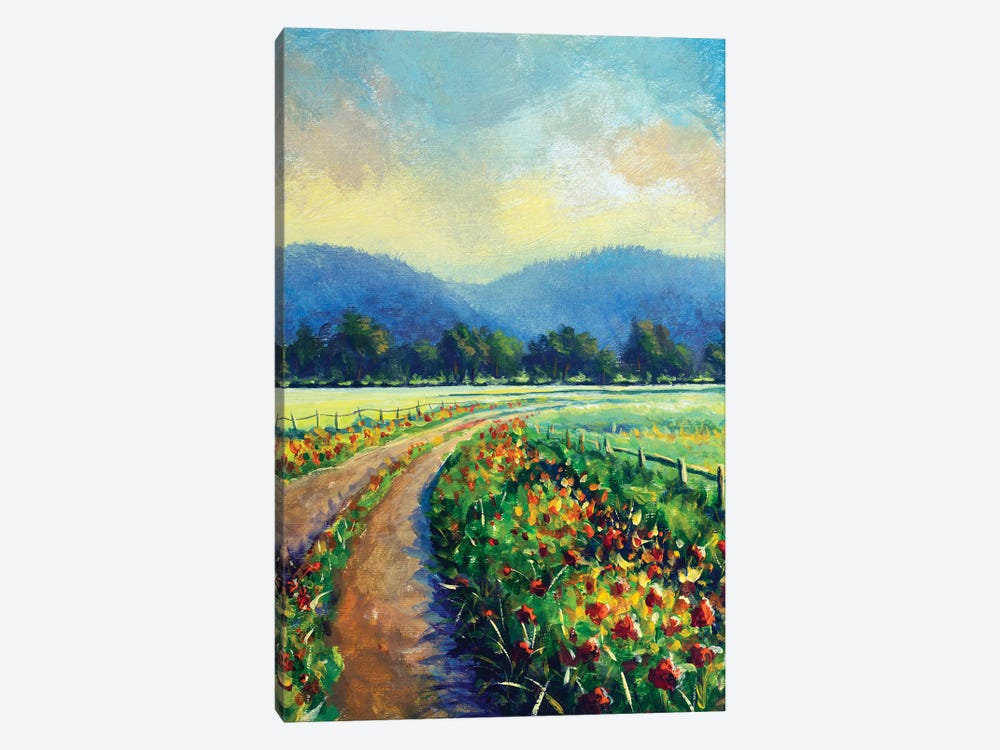 Sunny Landscape Blooming Road To The Mountains by Valery Rybakow 1-piece Canvas Print