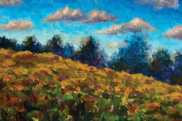 Valery Rybakow: Brown Field In Front Of Forest Against Blue Sky In Autumn by Valery Rybakow