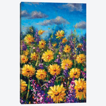 Yellow Wildflowers Chamomile And Purple Flowers Canvas Print #VRY871} by Valery Rybakow Art Print