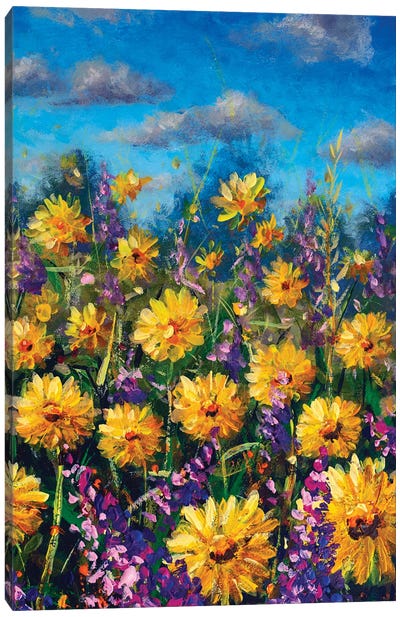 Yellow Wildflowers Chamomile And Purple Flowers Canvas Art Print - Valery Rybakow