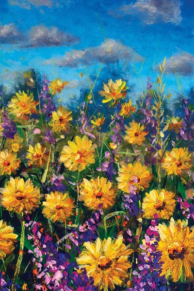 Wildflowers: Yellow Wildflowers Chamomile And Purple Flowers by Valery Rybakow