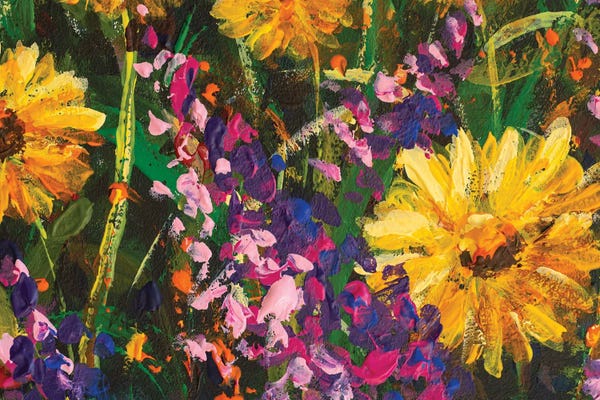 Valery Rybakow: Close Up Yellow Wildflowers Chamomile And Purple Flowers by Valery Rybakow