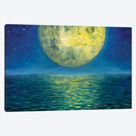 Moon And Sea Of Night Seascape Painting Canvas Print #VRY876} by Valery Rybakow Canvas Wall Art