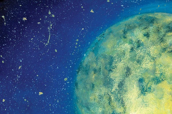 Valery Rybakow: Painting Of Moon, Beautiful Big Planet Moon In Space by Valery Rybakow