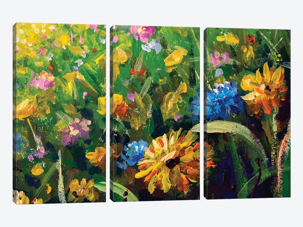 Beautiful Field Flowers On Canva by Valery Rybakow 3-piece Canvas Art
