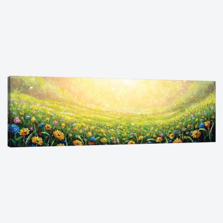 Yellow Flower Daisies And Blue Wildflowers In Grass Canvas Print #VRY888} by Valery Rybakow Canvas Artwork