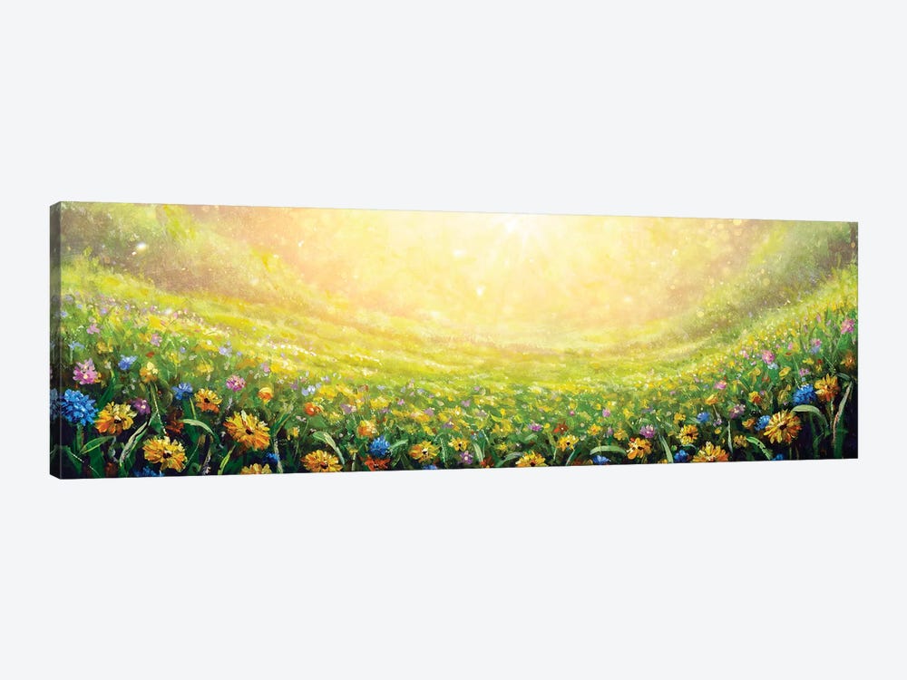 Yellow Flower Daisies And Blue Wildflowers In Grass by Valery Rybakow 1-piece Art Print
