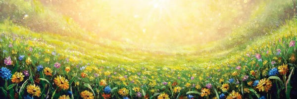 Wildflowers: Yellow Flower Daisies And Blue Wildflowers In Grass by Valery Rybakow