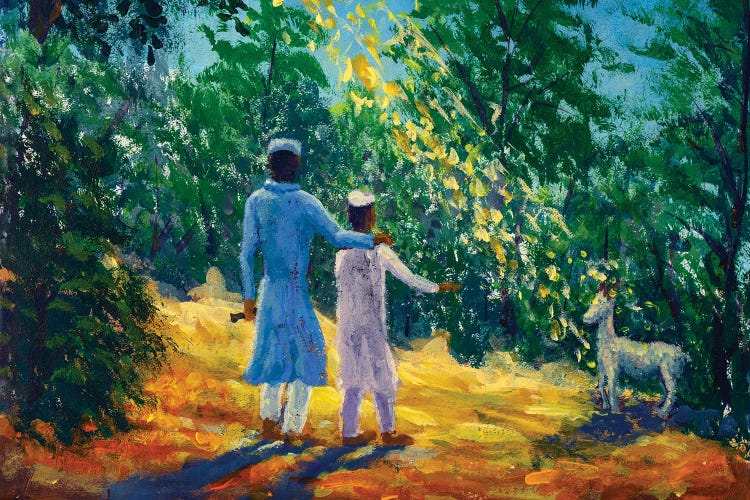 Eid El Adha - Father And Son Looking At A Sheep by Valery Rybakow wall art