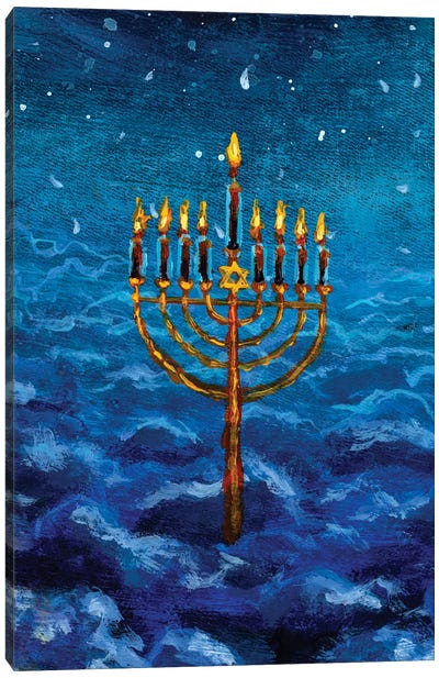 Hanukkah Candle Canvas Art Print - Judaism