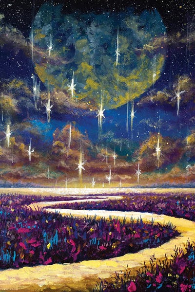 Valery Rybakow: Big Moon And Luminous Shooting Stars by Valery Rybakow