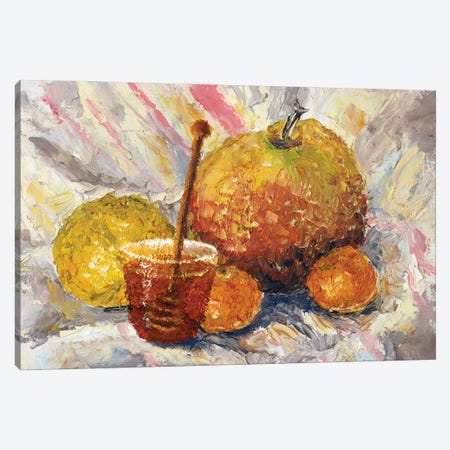 Rosh Hashanah Honey, Pomegranate And Apple Canvas Print #VRY909} by Valery Rybakow Canvas Print