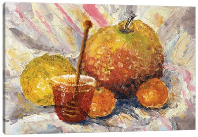 Rosh Hashanah Honey, Pomegranate And Apple Canvas Art Print - Judaism Art