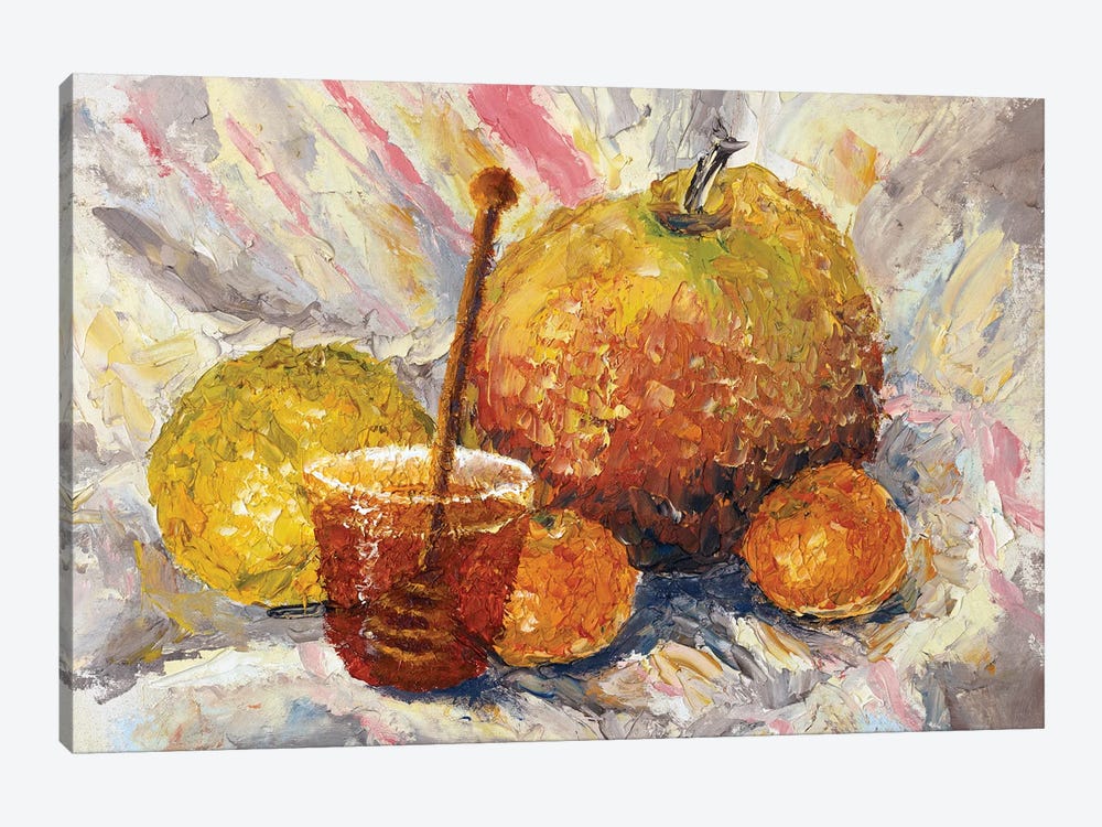 Rosh Hashanah Honey, Pomegranate And Apple by Valery Rybakow 1-piece Canvas Art Print