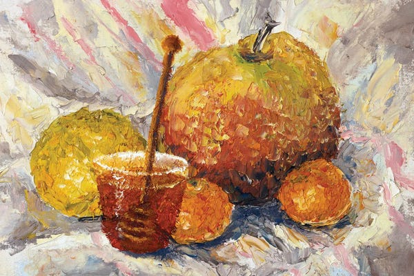 Valery Rybakow: Rosh Hashanah Honey, Pomegranate And Apple by Valery Rybakow