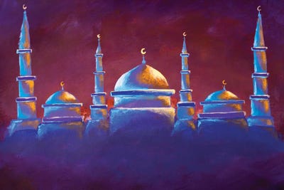Mosque, Painting Eid Mubarak Festival by Valery Rybakow framed wall art