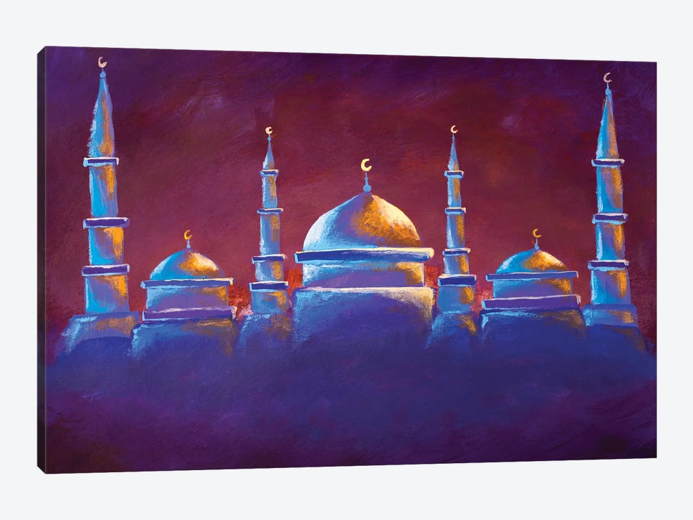 Mosque, Painting Eid Mubarak Festival by Valery Rybakow 1-piece Canvas Art