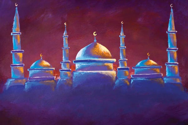 Valery Rybakow: Mosque, Painting Eid Mubarak Festival by Valery Rybakow