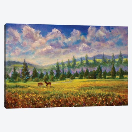 Beautiful Rustic Countryside Landscape With Horses Animals Canvas Print #VRY916} by Valery Rybakow Canvas Print