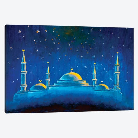 Night Mosque, Hand Drawn Muslim Sight Canvas Print #VRY921} by Valery Rybakow Art Print