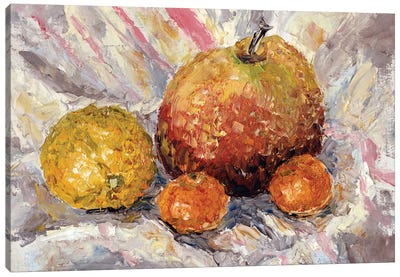Apples Lemon Pomegranate Tangerines Still Life Canvas Art Print - Pomegranate Art