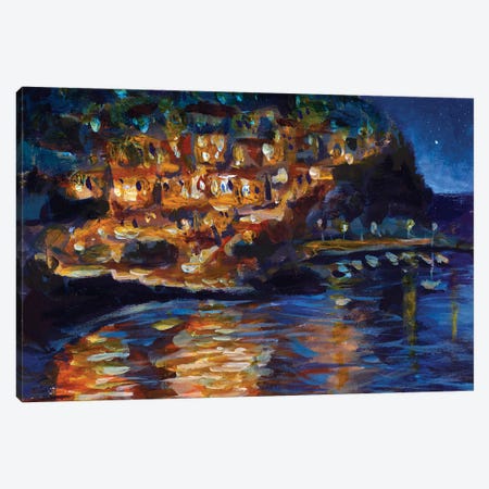The Night City Is Reflected In The Water Canvas Print #VRY931} by Valery Rybakow Canvas Wall Art