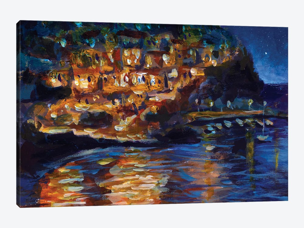 The Night City Is Reflected In The Water by Valery Rybakow 1-piece Canvas Artwork